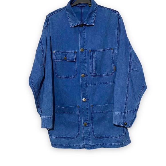 Timberland Chore Jacket Coat Denim M L XL XXL Chest 54” Blue Utility Oversized - Picture 12 of 16